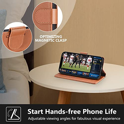 Durable RFID Blocking Card Holders Flip Cover Stand Feature Magnetic Closure Faux Leather Folio Wallet Case Compatible with iPhone 13 Pro Max 6.7 inch, Saddle Brown - color: Saddle brown, size: iPhone 13 Pro Max 6.7" diagonal all-screen display