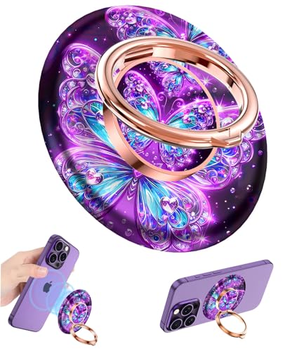 Magnetic Phone Ring Holder for MagSafe Grip,[Super Magnet],Stylish 360° Rotation Cell Phone Grip Stand Finger Ring Kickstand for iPhone 17 16 15 14 Pro Max,iPad and Smartphones,Purple - color: Purple