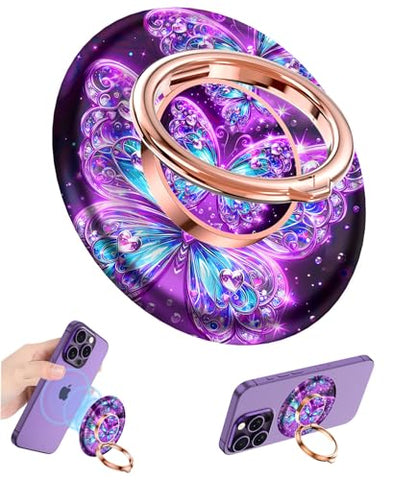 Magnetic Phone Ring Holder for MagSafe Grip,[Super Magnet],Stylish 360° Rotation Cell Phone Grip Stand Finger Ring Kickstand for iPhone 17 16 15 14 Pro Max,iPad and Smartphones,Purple - color: Purple