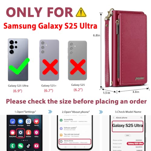 for Samsumg Galaxy S25 Ultra Wallet Case, Detachable Magnetic Shockproof Phone Case,Faux Leather Crossbody Wallet,with RFID Blocking，Zipper Card Holder，Shoulder Strap (Red) - color: Red, size: Samsumg Galaxy S25 Ultra