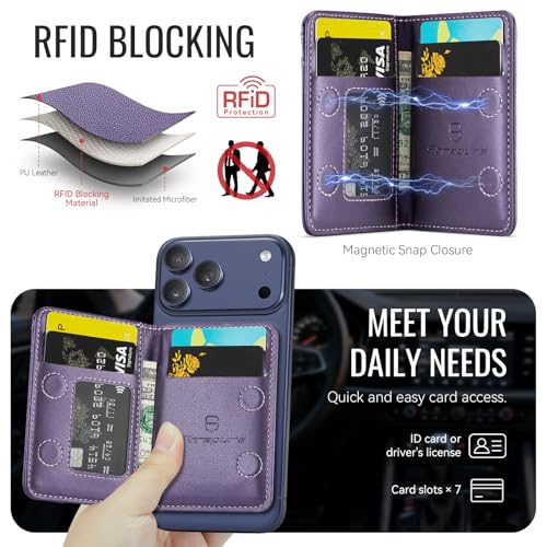 Strapurs Strong Magnetic Wallet Card Holder for MagSafe Phones and Cases, Slim PU Leather Detachable Phone Wallet with 6 Card Slots RFID Blocking for iPhone 17/16/15/14/13/12/Pro/Max/Plus – Purple - color: Purple