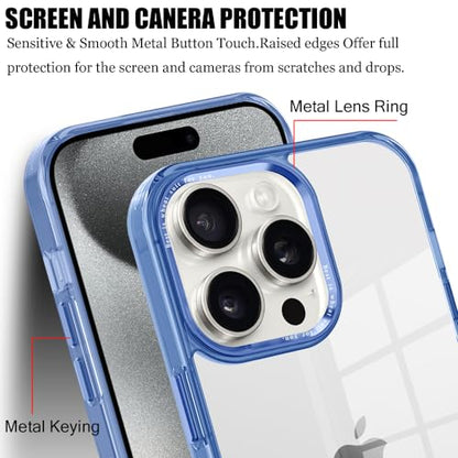 for iPhone 15 Pro Max Case,[Anti-Yellowing] [Military-Grade Protection] Anti-Scratch Transparent Back Slim Shockproof 15 Pro Max Phone Case 6.7 inch (Blue) - color: Blue