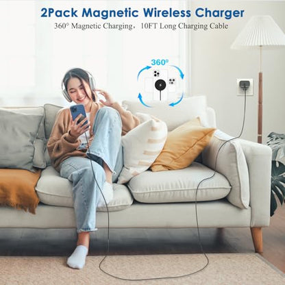Magnetic Wireless Charger for iPhone16,2Pack 10FT 15W Fast Mag-Safe Charger - color: Black, size: 10FT