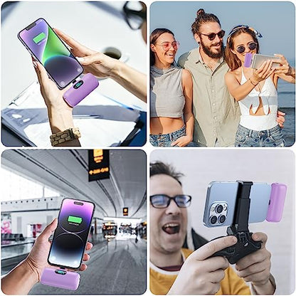 [2 Pack] Small Portable Charger for iPhone,Upgraded 5000mAh PD Fast Charging Power Bank, LCD Display Cute Mini Battery Pack Compatible with iPhone 14/14 Pro Max/13/13 Pro/12 Pro/11/XR/X/8,Black+Purple - color: Black+Purple