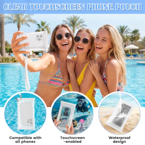 3-Piece Iridescent Beach Bag Set for Women, Large PVC Pool Bag Set | Includes Summer Beach Tote, Cosmetic Bag and Touchscreen Phone Pouch for Pool, Travel and Vacation - color: White