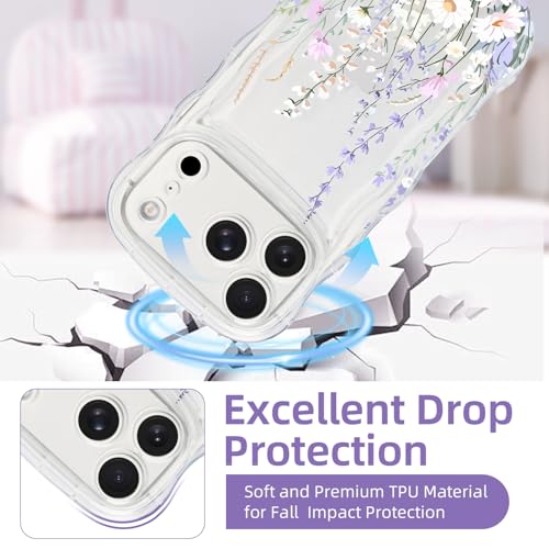 AULEEP for iPhone 17 Pro Max Case, Cute Clear Phone Case Floral with Curly Wave Frame Design, Slim Soft Shockproof TPU Protective Phone Cover for Women, Trendy Girly Case for iPhone 17 Pro Max 6.9" - size: iPhone 17 Pro Max