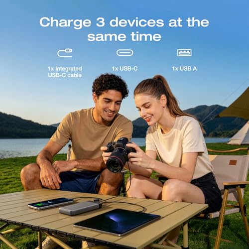 EF ECOFLOW Rapid 20000mAh Power Bank, 45W Max Fast Charging,Portable Phone Charger Built in USB C Cable and USB-C&A Port Digital Display Battery Bank for iPhone 17/16/15 Series, Samsung S23 ipad 11 - color: Black
