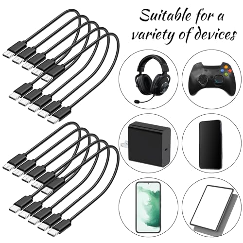 10 Pack Short Usbc to Usbc Cable, USB C to USB C Cable 1ft, Black