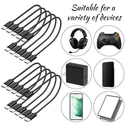10 Pack Short Usbc to Usbc Cable, USB C to USB C Cable 1ft, Black
