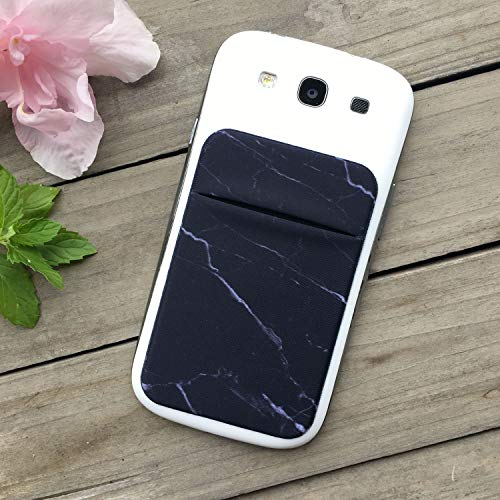 2Pack Marble Adhesive Phone Pocket,Cell Phone Stick On Card Wallet Sleeve,Credit Cards/ID Card Holder(Double Secure) with Sticker for Back of iPhone,Android and All Smartphones-Black&Purple Marble - color: Black Marble,Purple Marble