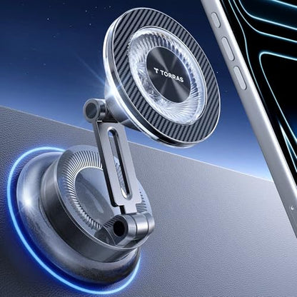 TORRAS 2026 Upgraded Vacuum Car Phone Holder for MagSafe Car Mount [98+ LBS Strongest Suction | 24 N58 Magnets] 360° Adjustable Magnetic Phone Holders for Your Car, for iPhone 18-12 Pro Max Plus Air