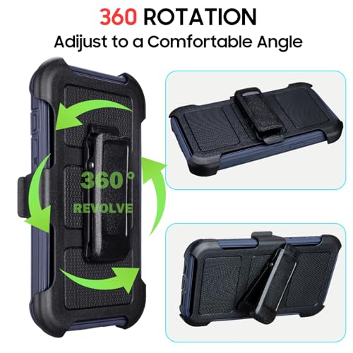 Protective Phone Case for iPhone 16e Case Belt Clip Holster Kickstand Black | Shockproof iPhone 16 e Case Heavy Duty Rugged Dustproof Port 2 Layers of Sturdy Defender Cover for iPhone16e Case Belt Blue - color: Navy Blue