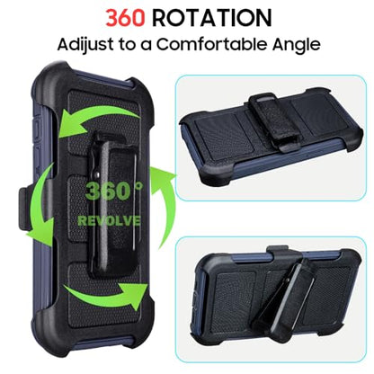Protective Phone Case for iPhone 16e Case Belt Clip Holster Kickstand Black | Shockproof iPhone 16 e Case Heavy Duty Rugged Dustproof Port 2 Layers of Sturdy Defender Cover for iPhone16e Case Belt Blue - color: Navy Blue