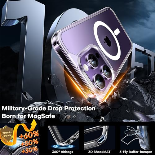 TAURI for iPhone 14 Pro Case, Compatible with MagSafe, Clear | with Screen Protector, Not-Yellowing Military-Grade Protection, Shockproof Slim Magnetic Case for iPhone 14 Pro - color: A-Magnetic Clear