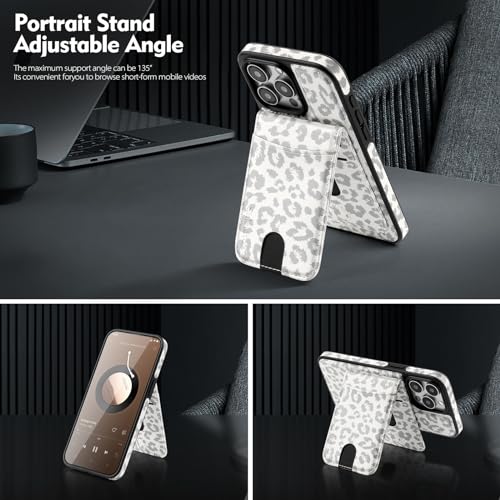 Shieldtop Compatible with MagSafe iPhone 14 Pro Wallet Case,Leopard-White | 2 in 1 Detachable Magnetic,Credit Card Holder Slots,RFID Blocking,PU Leather,Kickstand,Flip Folio Phone Cover for Men & Women - color: Leopard-White, size: iPhone 14 Pro 6.1"