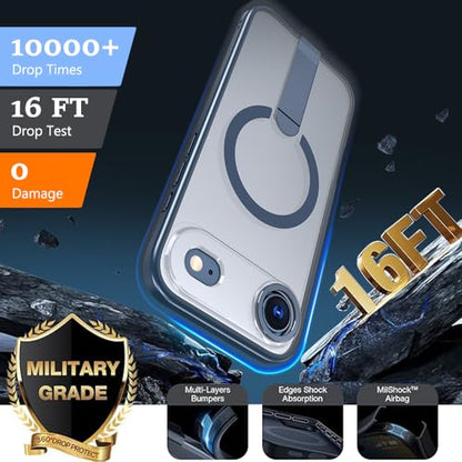 Magnetic for 17 iPhone Air Stand Case with Screen Protector, [Full Camera Protection] (Compatible with MagSafe) Military Grade Drop Protection, Translucent Matte Bumper Cover Case, Blue - color: IP 17 Air Blue
