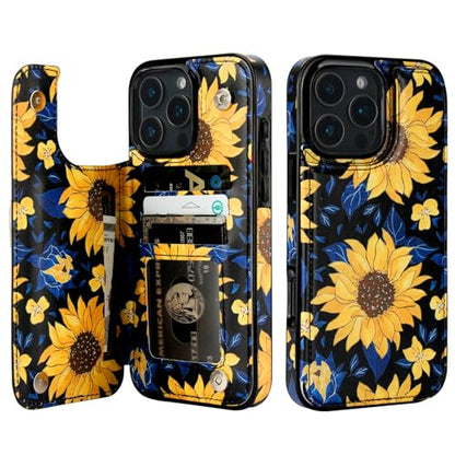 HAOPINSH for iPhone 16 Pro Max Wallet Case with Card Holder, Blooming Sunflowers Back Flip Folio PU Leather Kickstand Card Slots Case for Women Girls, Double Magnetic Clasp Shockproof Cover 6.9" - color: Blooming Sunflowers