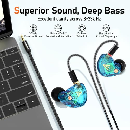 Audiovance Vibes 202 HiFi Wired Earbuds, IEM in-Ear Monitor Headphones - color: 7-Blue
