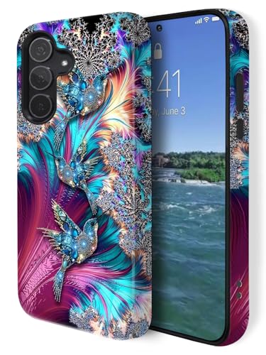 Compatible for Samsung Galaxy S24 FE 5G Case,Double Layer Shockproof Protection Heavy Duty Phone Cover,Sparkling Diamond Bird Pattern - color: Sparkling Diamond Bird Pattern, size: S24 FE