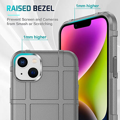 Rugged Shield 8ft Drop Proof TPU Thick Armor Tactical Protective Case Compatible with iPhone 14 Plus (6.7 inches) - Concrete Grey - color: Concrete Grey, size: iPhone 14 Plus
