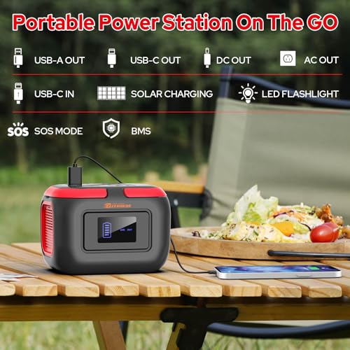 Portable Power Station 120W Outdoor Power Bank Generator with USB C Outlet - color: Grey Red