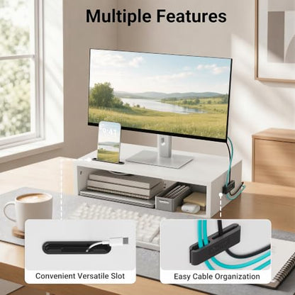 BONTEC Monitor Stand Riser with Cellphone Holder & Cable Management - color: White, size: 16.7 Inch
