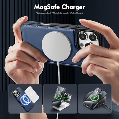 Shieldtop Compatible with MagSafe iPhone 16 Pro Wallet Case,Blue | 2 in 1 Detachable Magnetic,Credit Card Holder Slots,RFID Blocking,PU Leather,Kickstand,Flip Folio Phone Cover for Men & Women - color: Blue, size: iPhone 16 Pro 6.3"