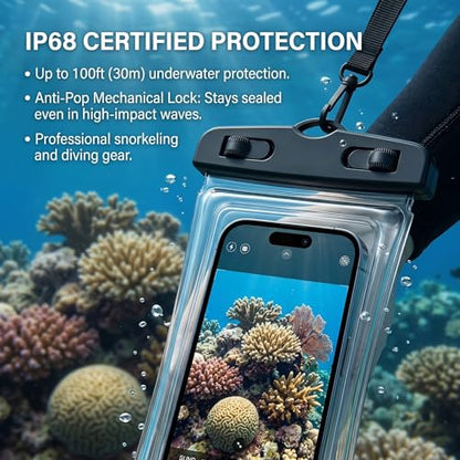 [2 Pack] Universal Floating Waterproof Phone Pouch, IP68 Water Proof Case for All Phones with Detachable Lanyard - Perfect Beach Cruise Essentials for iPhone 16 15 14 Pro Max, Galaxy S25