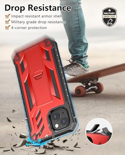 SOiOS for iPhone 13/14/15 Phone Case with Built-in Screen Protector Red | with Kickstand, 20FT Military-Grade Drop Shockproof Protection, Durable Matte Textured, Rugged Heavy Duty iPhone 16e Cover - color: Red