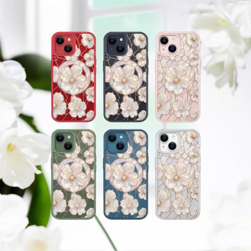 for iPhone 13 Mini 5.4" Magnetic Case【Compatible with MagSafe】 Aesthetic Oil Painting Stained Glass Flower Design, Slim Fit Hard PC Back Shockproof Cute Clear Phone Cover, Light Pink - color: Light Pink, size: iPhone 13 Mini