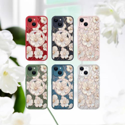 for iPhone 13 Mini 5.4" Magnetic Case【Compatible with MagSafe】 Aesthetic Oil Painting Stained Glass Flower Design, Slim Fit Hard PC Back Shockproof Cute Clear Phone Cover, Light Pink - color: Light Pink, size: iPhone 13 Mini