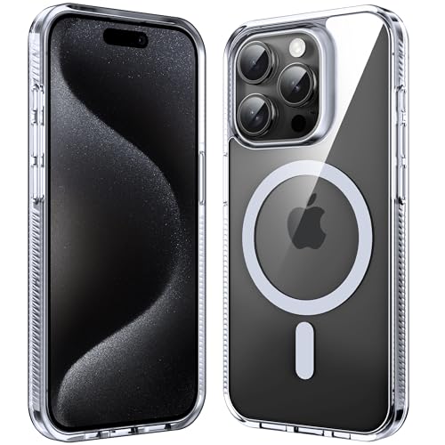 Supdeal Magnetic Clear Case for iPhone 15 Pro Max, [Compatible with MagSafe] [Non Slip Bumper & Not Yellowing] Military Grade Shockproof Transparent Silicone Phone Cover, 6.7", Transparent - color: Transparent, size: iPhone 15 Pro Max
