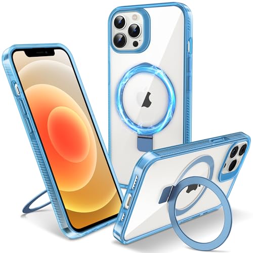 Magnetic Case for iPhone 12 Pro Max - [Built-in Invisible Stand] [Compatible with MagSafe] [Military Grade Drop Protection] Anti-Yellowing Hard Back Silicone Edge Cover, 6.7", Clear Blue - color: Clear Blue, size: iPhone 12 Pro Max 6.7''