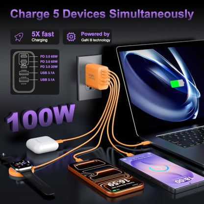 USB C Super Fast Charger Block, 100W USBC Charging Block Wall Plug Adapter - color: Orange