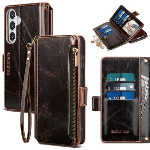 for Samsung Galaxy S26 Plus Wallet Case with Card Holder RFID Blocking PU Leather Zipper Phone Case Flip Folio Protective Cover Wrist Strap Credit Card Slots Kickstand Men Women,Coffee - color: Coffee, size: Samsung Galaxy S26 Plus - 6.7"