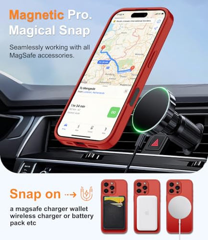 Magnetic Case for iPhone 16 Pro Case with Screen Protector+Wrist Strap | Compatible with MagSafe,Full Camera Protection,Slim Translucent Matte Phone Cover,Red - color: Red