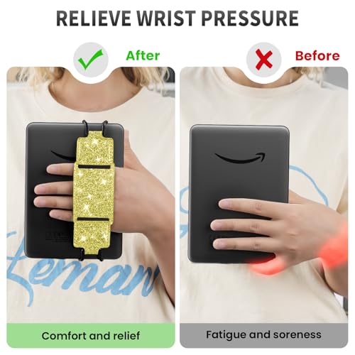 MoKo 2 Pack Hand Strap for 6-8" Kindle eReaders Tablets,Yellow+Shiny Yellow - color: Lemon Yellow+Glitter Yellow