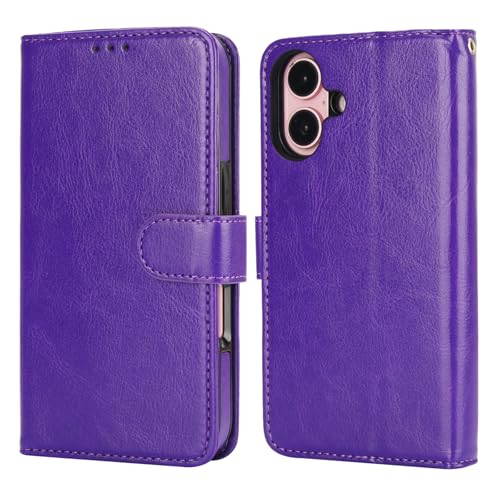 Bocasal Detachable Wallet Case Card Holder for iPhone 16, Purple | RFID Blocking Kickstand Card Slots Holder PU Leather Magnetic Shockproof Wrist Strap Removable Flip Protective Cover 6.1 inch - color: Purple