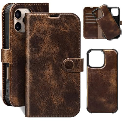 Leather Case Compatible with iPhone 16 Pro Max Wallet 6.9" | Genuine Leather 2in1 Magnetic Detachable Shockproof Kickstand,Flip Folio Cover with Card Slot,Wireless Charging RFID Blocking - color: Brown Coffee, size: 16 Pro Max