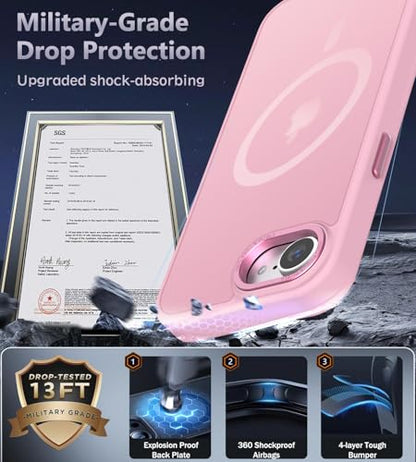 Newfuture Designed for iPhone 17e Case & iPhone 16e Case with Magnetic [13 FT Military Drop Protection] [Compatible with Magsafe] Translucent Shockproof with Anti-Fingerprint Phone Case, Chalk Pink | Military Drop Protection, Slim Matte Anti-Fingerprint,