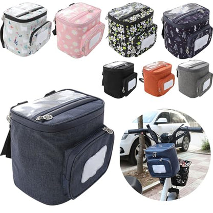 Bike Handlebar Bag - Waterproof Pouch with Phone Touch Screen Pocket, Dark Blue, 8.3"x7.5"/ 21x19 cm - color: Dark Blue