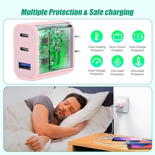 USB C Charger Block for Apple iPhone 17 Fast Charging, 2-Pack 35W USB Block - color: 2Pack Pink, size: 2Pack