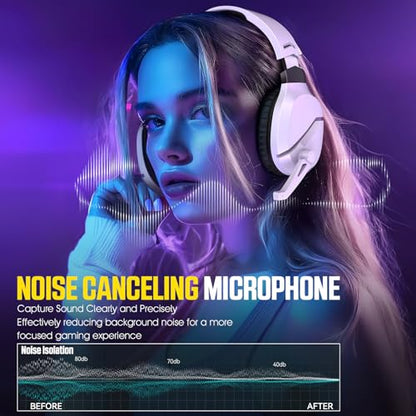 Wireless Gaming Headset with Mic for PS5 PS4 PC, 48Hrs, Wired for GameCube - color: White