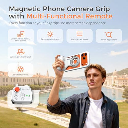 COMITOK iPhone Pro Max Camera Grip MOCA ARCO with Case for iOS26, Compatible with iOS17/iOS18, Phone Camera Grip with Enhanced Handle & Anti-Drop Detachable Remote for Easy Shooting, YouTube, Tiktok - style: MOCA ARCO Pro Edition