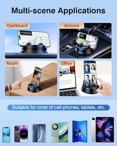Dash Cell Phone Car Mount, Multifunctional Car Dashboard Mobile Phone Holder, 360 Rotatable Universal Dash Mounted Car Phone Stand Hands Free, Compatible with iPhone, Samsung, Google, Android - color: Black