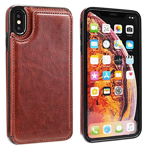 ONETOP for iPhone Xs Max Wallet Case with Credit Card Holder,Brown | Kickstand,ID/Cash Holder,Case Wallet with Card Slots,Double Magnetic Clasp,Durable PU Leather Shockproof Cover for Women Men - color: iPhone Xs Max 6.5" Brown