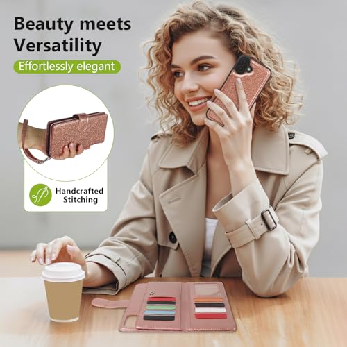 Varikke for iPhone 17 Glitter Case Wallet Magnetic Detachable, Rose Gold - color: (Standard) Rose Gold, size: iPhone 17 6.3"