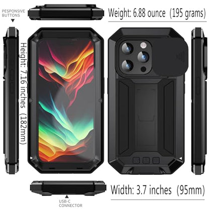 Lunivop for iPhone 15 Pro Max Case Heavy Duty Protection Rugged Screw Full Body Military Grade Metal Rubber with Stand Hard Built in Screen Protector Phone for iPhone 15 ProMax Case Black - color: Black