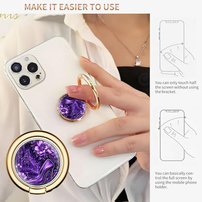 Cell Phone Ring Holder, Cute Metal Phone Grip Stand Finger Ring Kickstand, Flexible 360°Rotation Phone Tablet Case Accessories Compatible with Most Phones Purple Floral Heels - color: Purple Floral Heels