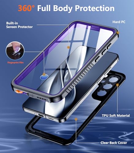 Designed for Samsung Galaxy S25 Case Waterproof, Built-in Lens & Screen Protector Military Shockproof Dropproof IP68 Underwater Full Body Phone Case for Galaxy S25 5G 6.2"-Purple (2025) - color: Purple/Clear